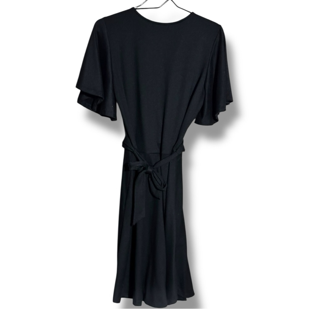 Velvet Torch Black Short Flutter Bell Sleeve Wrap Style V-Neck Midi Dress - Picture 16 of 16
